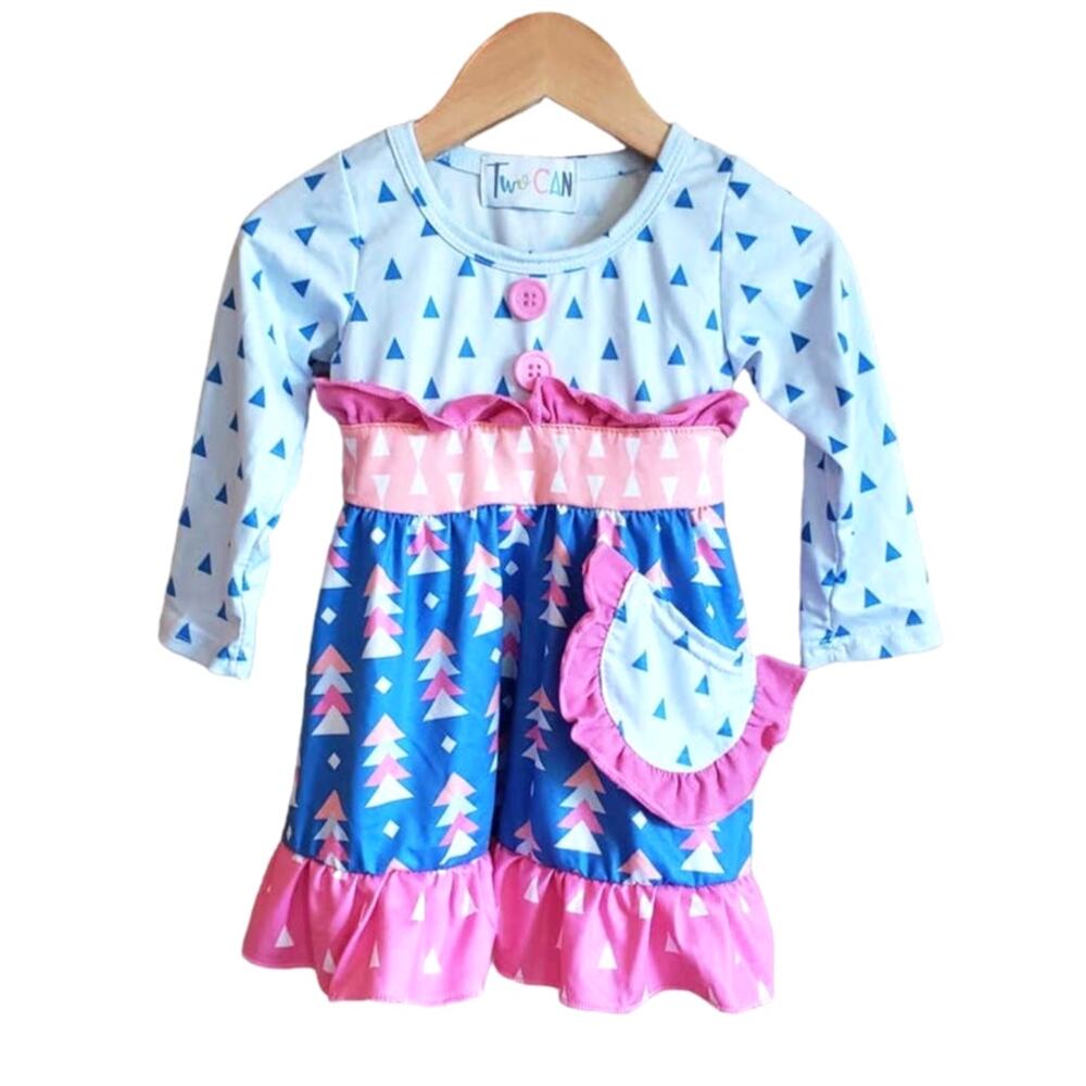 Two Can Baby Girl Dress Long Sleeve Blue Pink White 6-12 Months